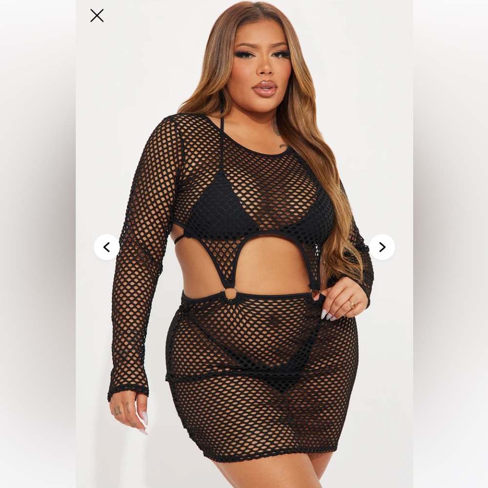 Black Mesh Cut Out Swim Cover-Up Dress